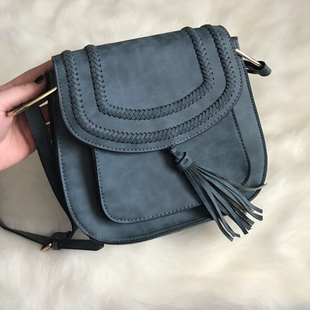 Franco Sarto slate blue tassel crossbody